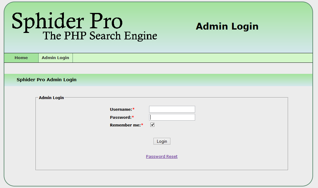 Admin Login Sphider Pro